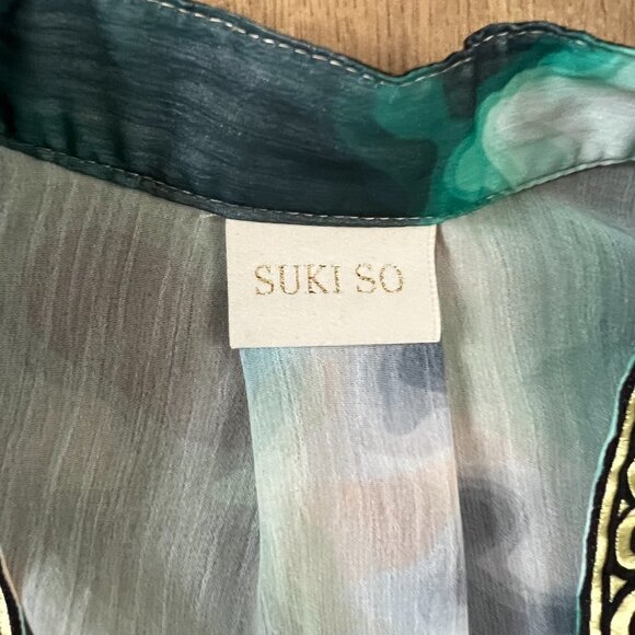 Sukiso Women's Goddess Kimono in Tan Teal Tie Dye - Picture 7 of 14